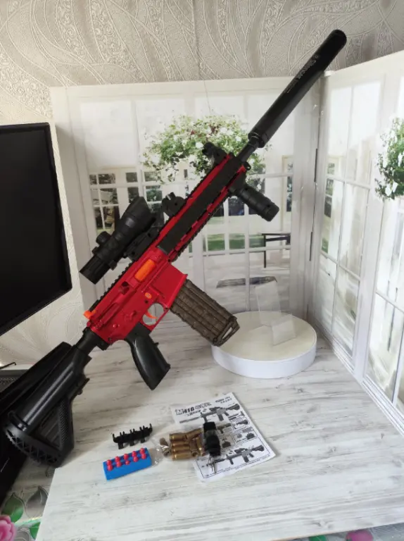 Детский автомат M416 с выбросом гильз и оптическим прицелом, игрушечная винтовка на мягких пулях EVA
